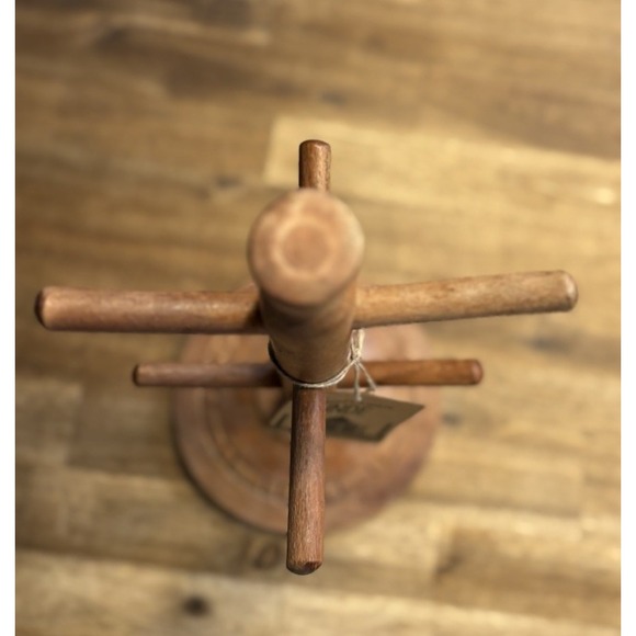 Wooden Mug Tree 6 Spot Holder Handcrafted In India NWT Etched Design On Base - Picture 7 of 7